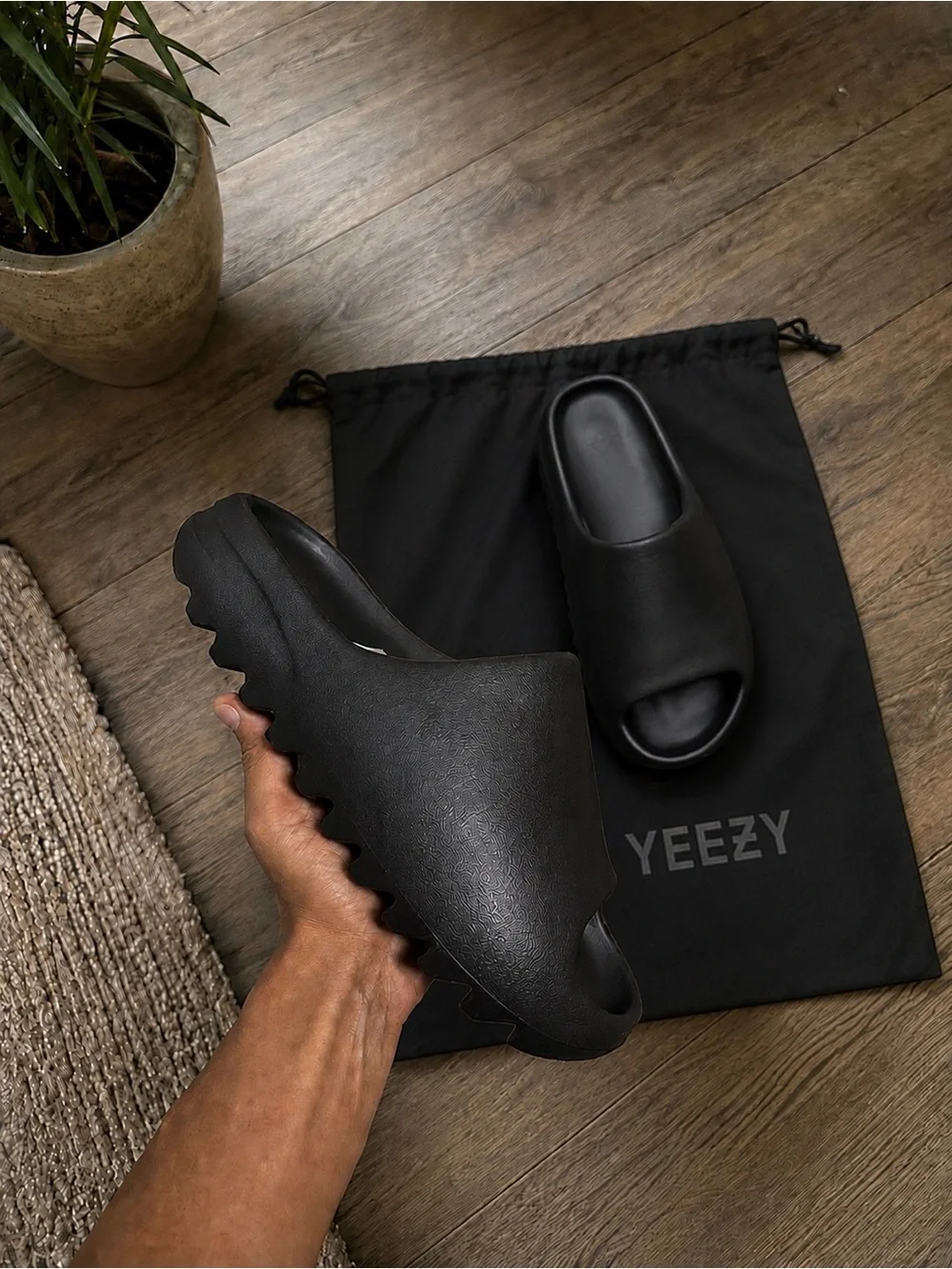 Yeezy Men’s Black Slide Sandals with Jagged Sole